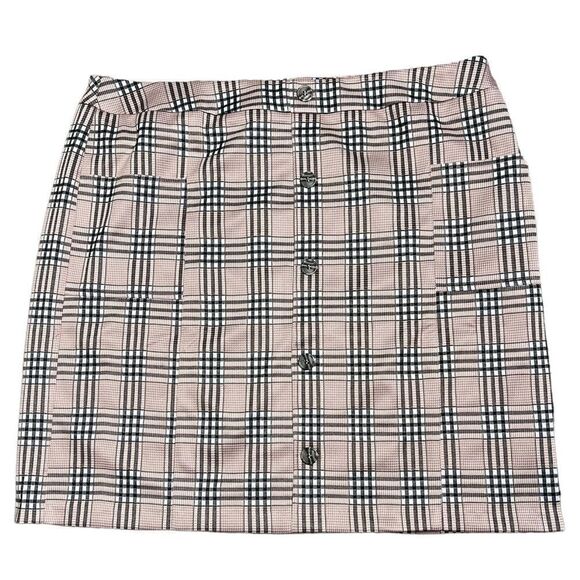 Cato ladies Plus Size Stretch Knit Button Front Pink Watch Plaid Pencil Skirt - Picture 2 of 5